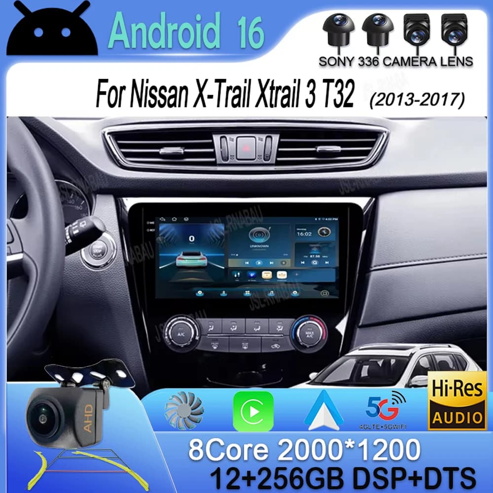 Android 16 Carplay Auto For Nissan X-Trail Xtrail 3 T32 2013 - 2017 Car Radio GPS Multimedia Video Player Stereo 360 Camera DSP