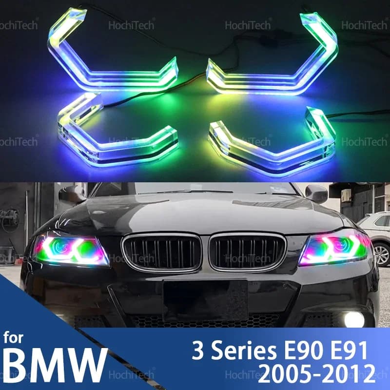 Per BMW Serie 3 E90 E91 2005-2012 M4 stile LED Angel Eyes Kit Anello lampeggiante RGB APP controllo Lampade per fari con indicatori di direzione
