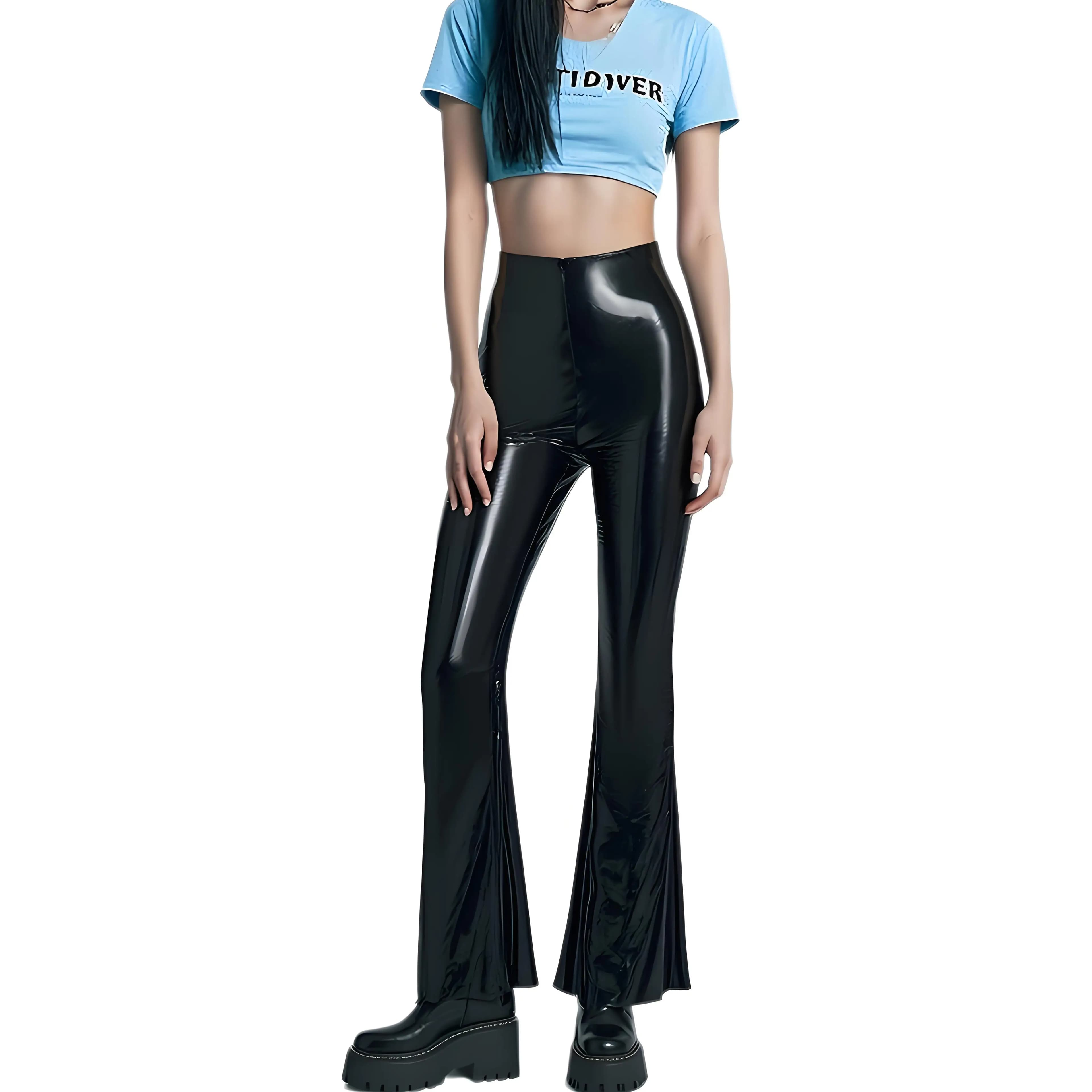 Women PU Leather Pencil Pants Sexy Shiny Stretch Bodycon Trousers Halloween Party Clubwear New Custom
