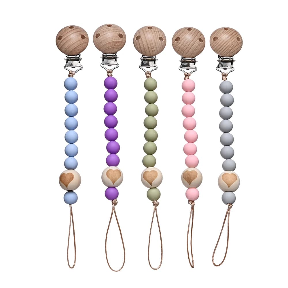 Perline rotonde in silicone Catena per dentizione per la cura Succhietto Giocattoli da masticare Regalo per la doccia Nuovi clip per catena per ciuccio per bambini Pentagramma in legno Massaggiagengive