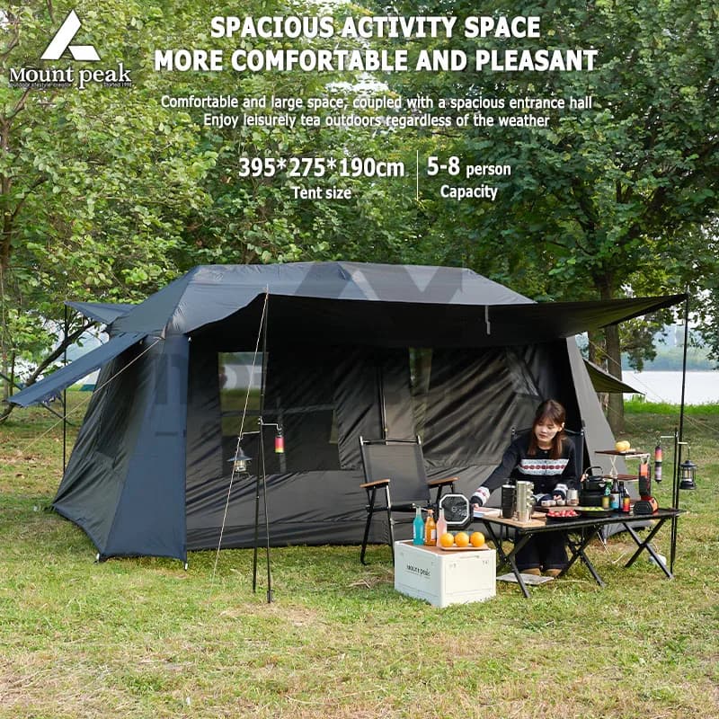 Mount Peak large camping tent for 3-8 people Quick installation ridge tent with canopy, suitable for outdoor wildlife adventures