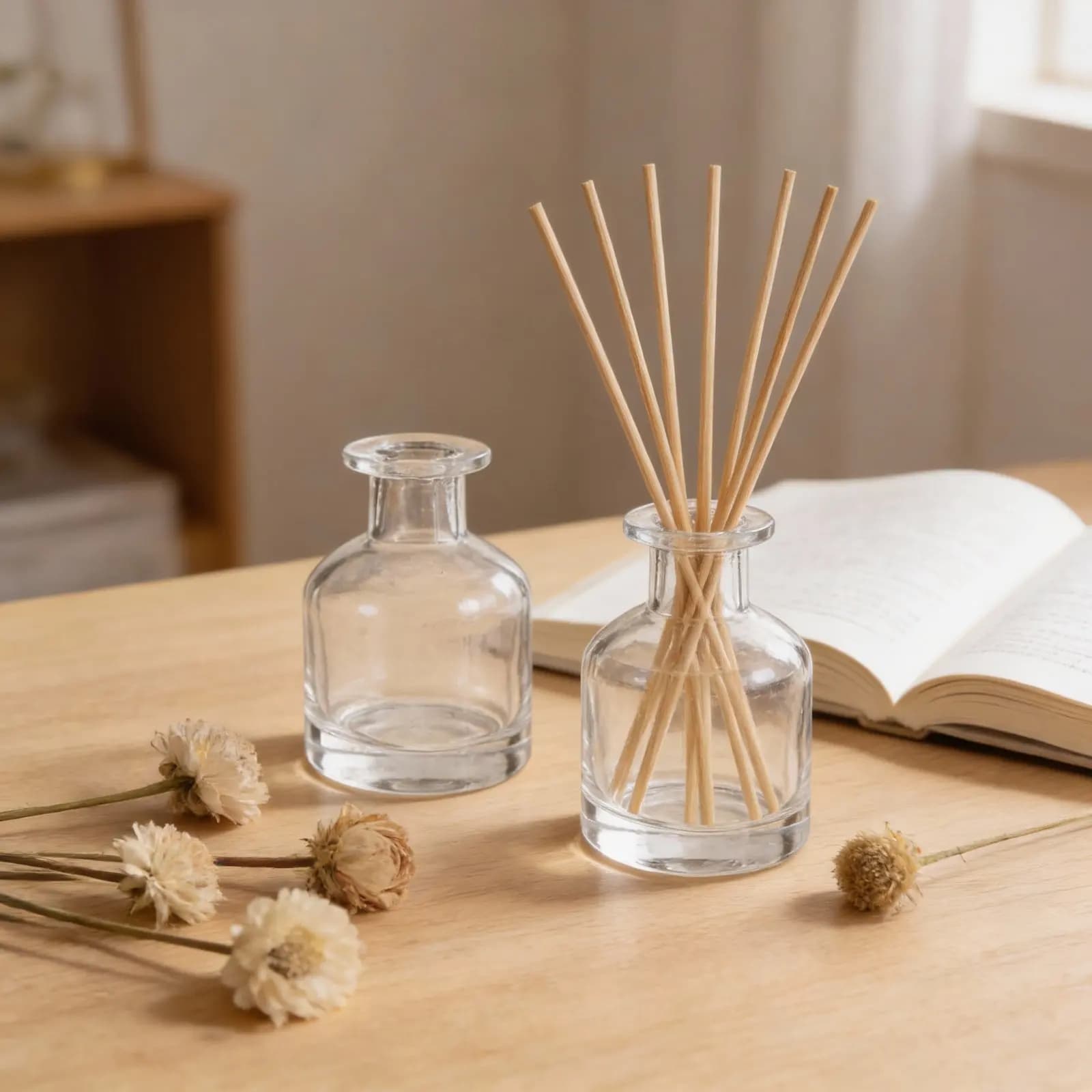 2Pcs Premium Clear Glass Reed Diffuser Bottles 150Ml Small Mouth Evaporation Control Refillable Aromatherapy Diffuser Glass
