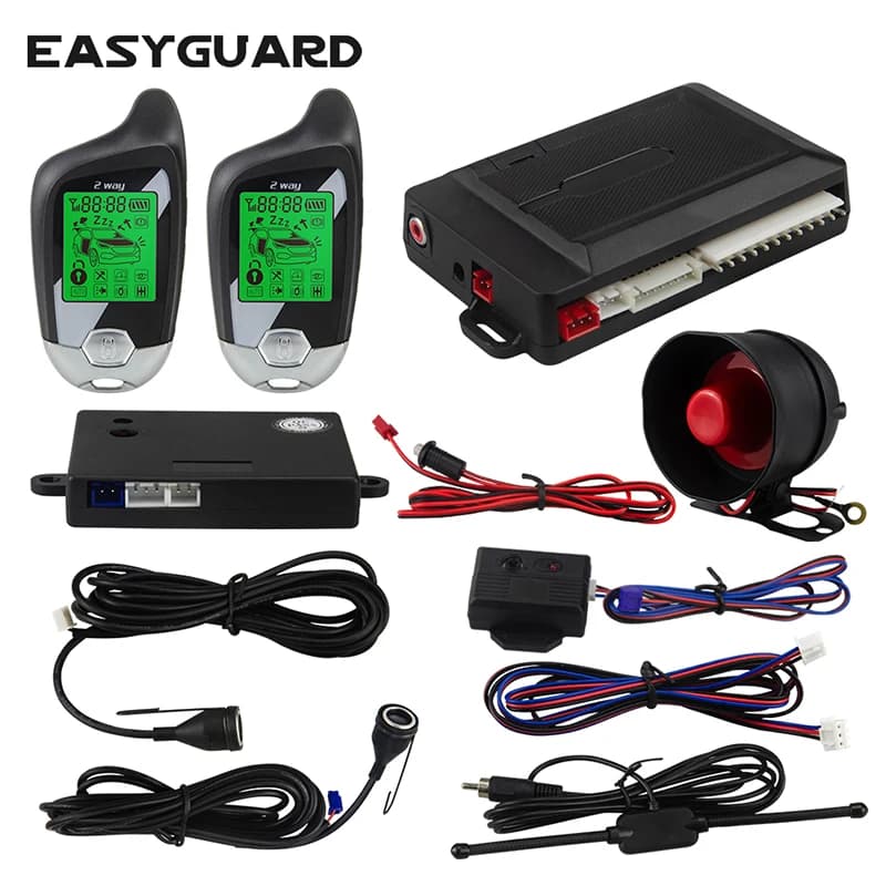 EASYGUARD Allarme per auto bidirezionale Sistema di accesso senza chiave Avviamento remoto Display cercapersone LCD Allarme vibrazione Avviso sensore a microonde 2 vie