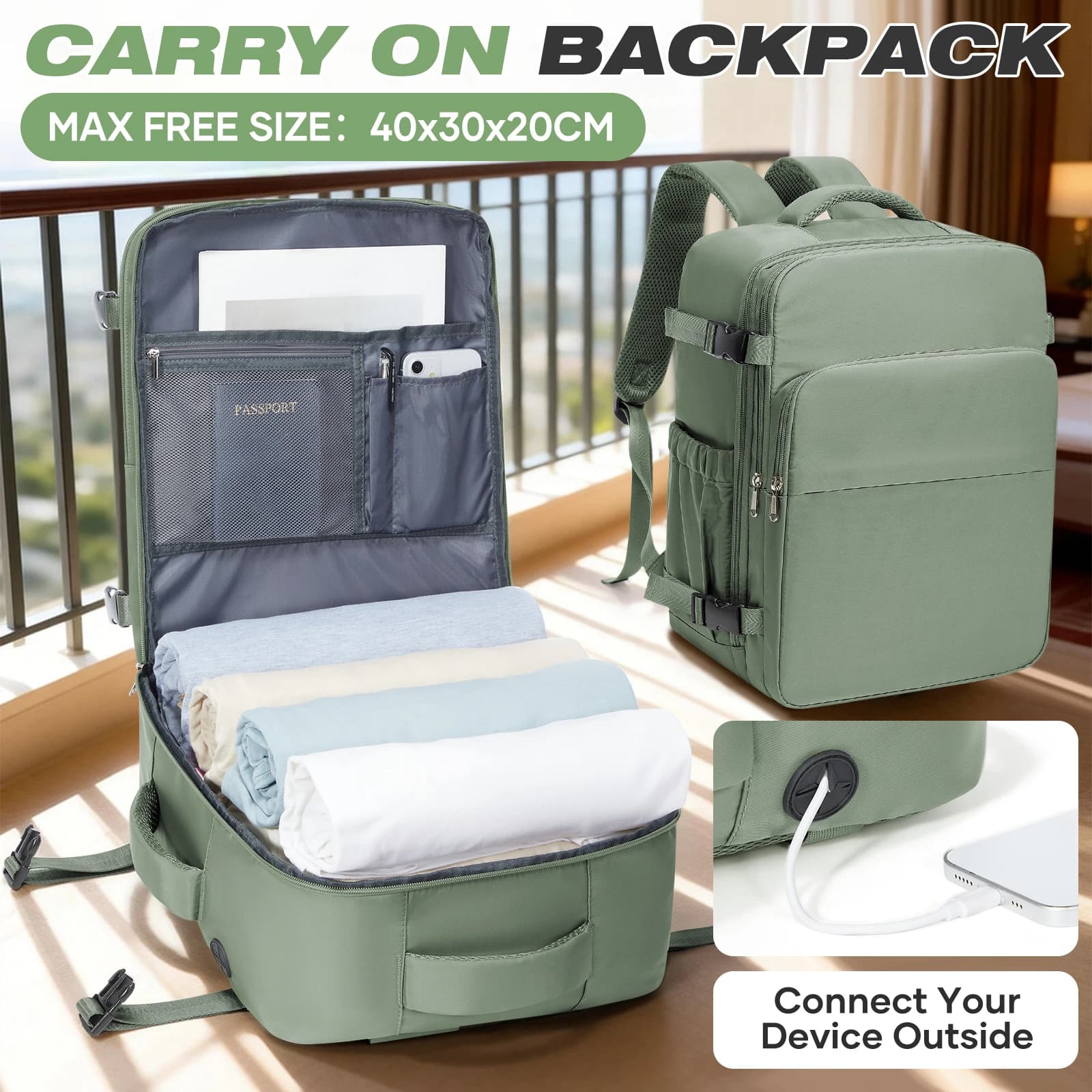 Zaino da viaggio per bagaglio a mano in aereo, bagaglio a mano Ryanair 40x30x20, zaino per donna e uomo, borsa da lavoro per laptop, zaino da trekking