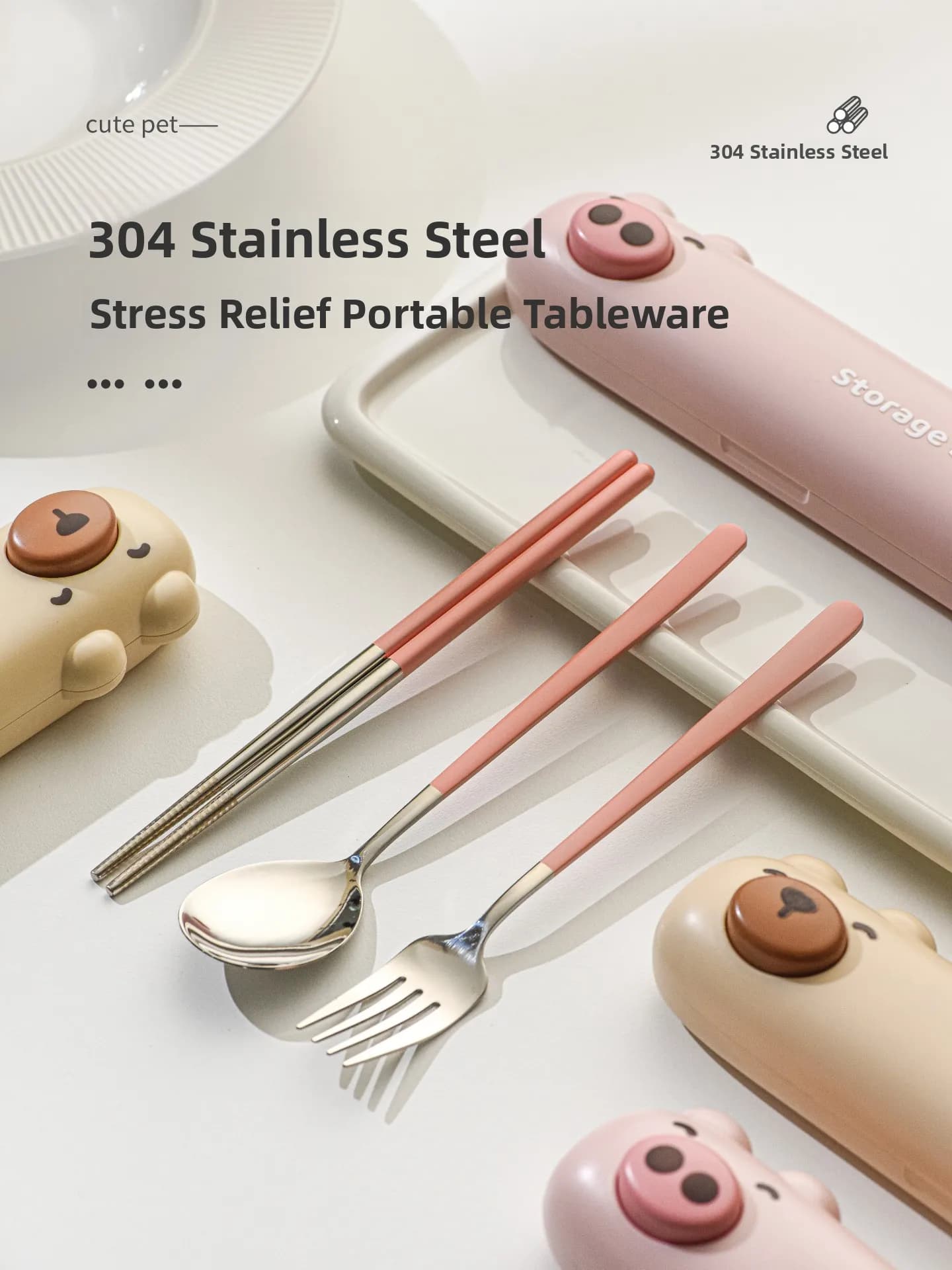 Set di cucchiai Chopstis portatili in acciaio inossidabile 304 Studenti delle scuole elementari Lunchbox Scatola di immagazzinaggio personale Dedied Sala da pranzo U...
