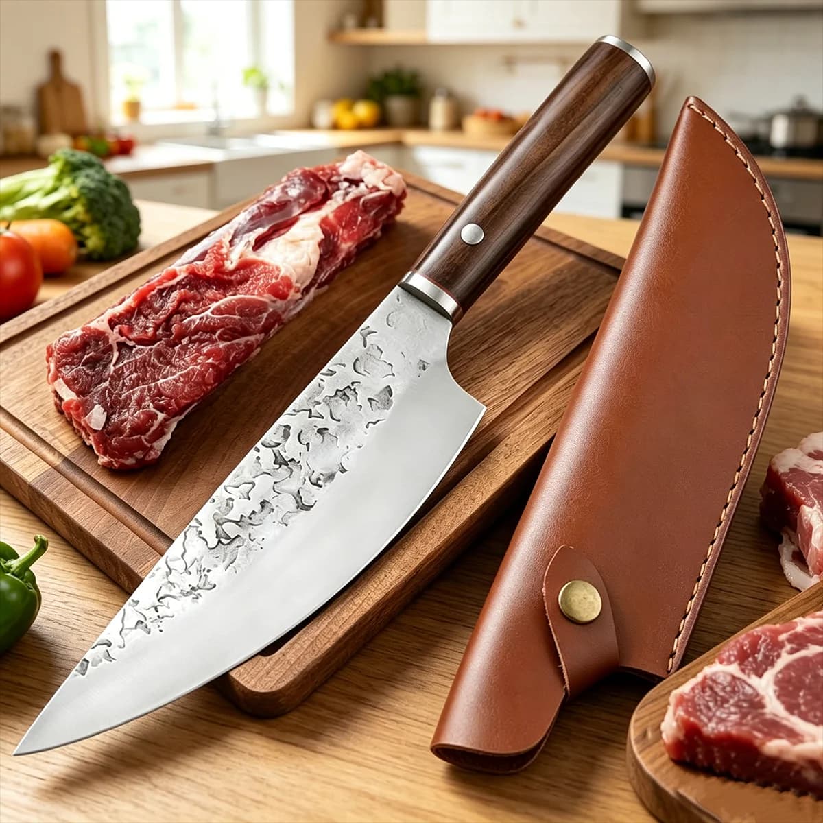 Hand Forged Stainless Steel Butcher's Knife Kitchen Cleaver Chopping Cutter with Wood Handle for Meat Couteau Cuisine
