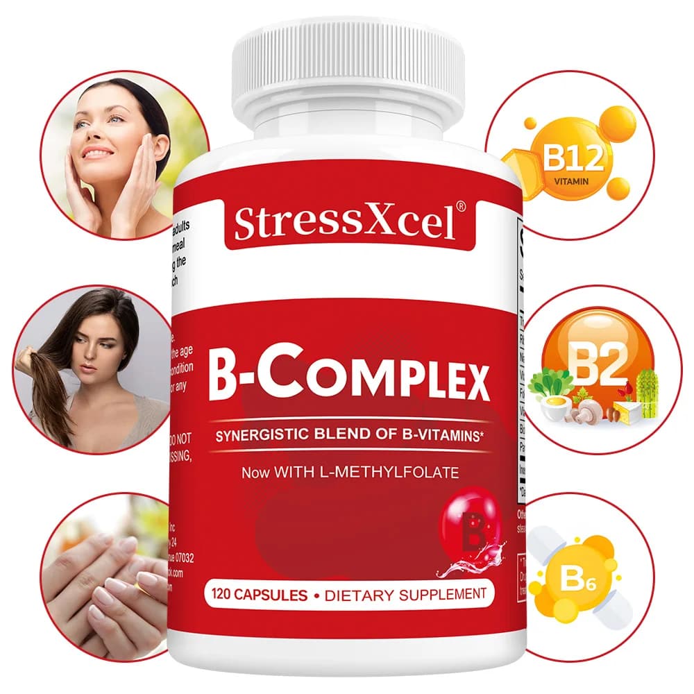 Vitamin B complex supplements - containing B12 and folic acid, supporting energy metabolism, skin and nervous system health.