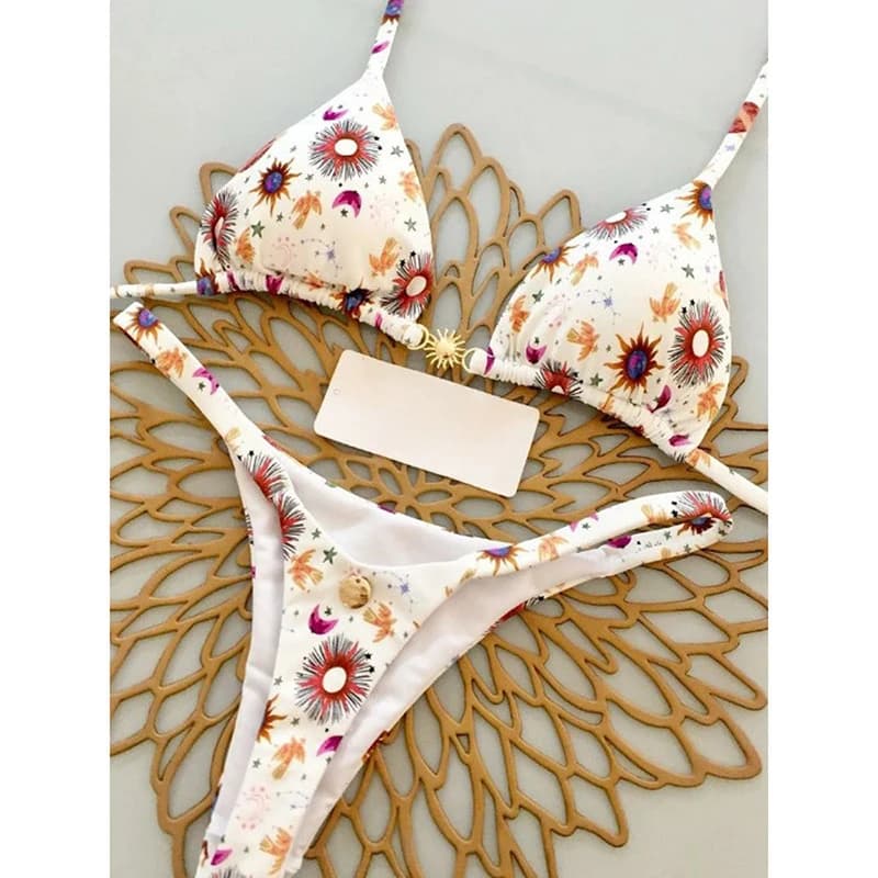 Costume da bagno bikini con stampa alla moda Costume da bagno donna Triangolo Halter Fasciatura Perizoma Bikini Push Up Estate 2025 Nuovo Spice Girl Beachwear sexy