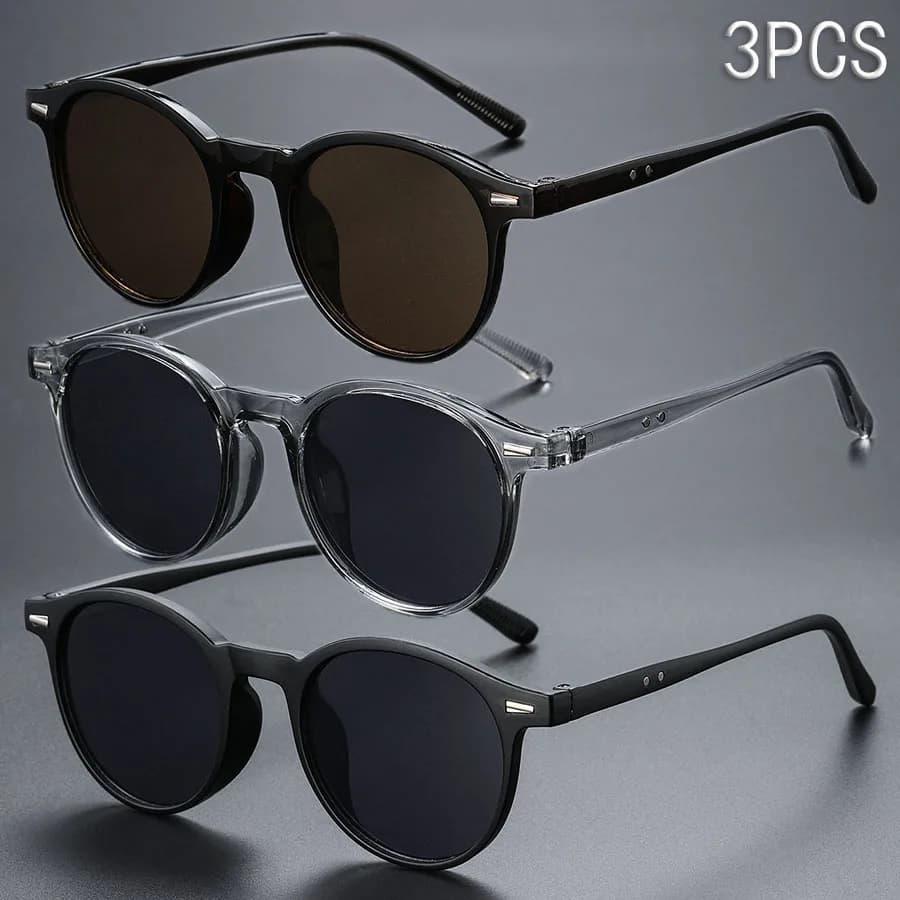 3 paia di occhiali unisex alla moda con montatura rotonda, adatti a tutte le occasioni