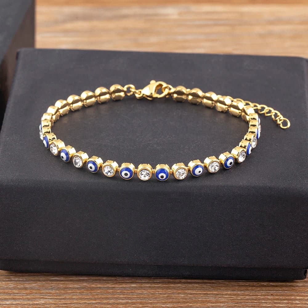 Nidin Lucky Evil Eye lucido fascino CZ braccialetto da tennis per donna gioielli in cristallo zircone braccialetto a catena regolabile regalo