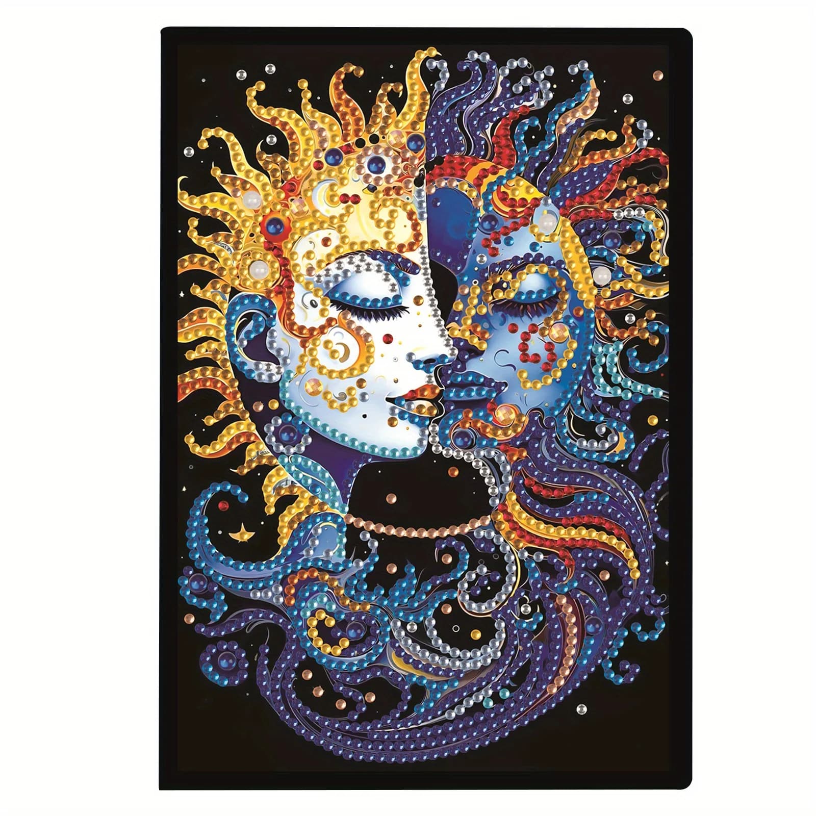 5D DIY Special Shape Diamond Art Painting A5 Notebook Sketchbook, Rhinestone Art Hand Craft Kit Office Product (Sun And Moon)