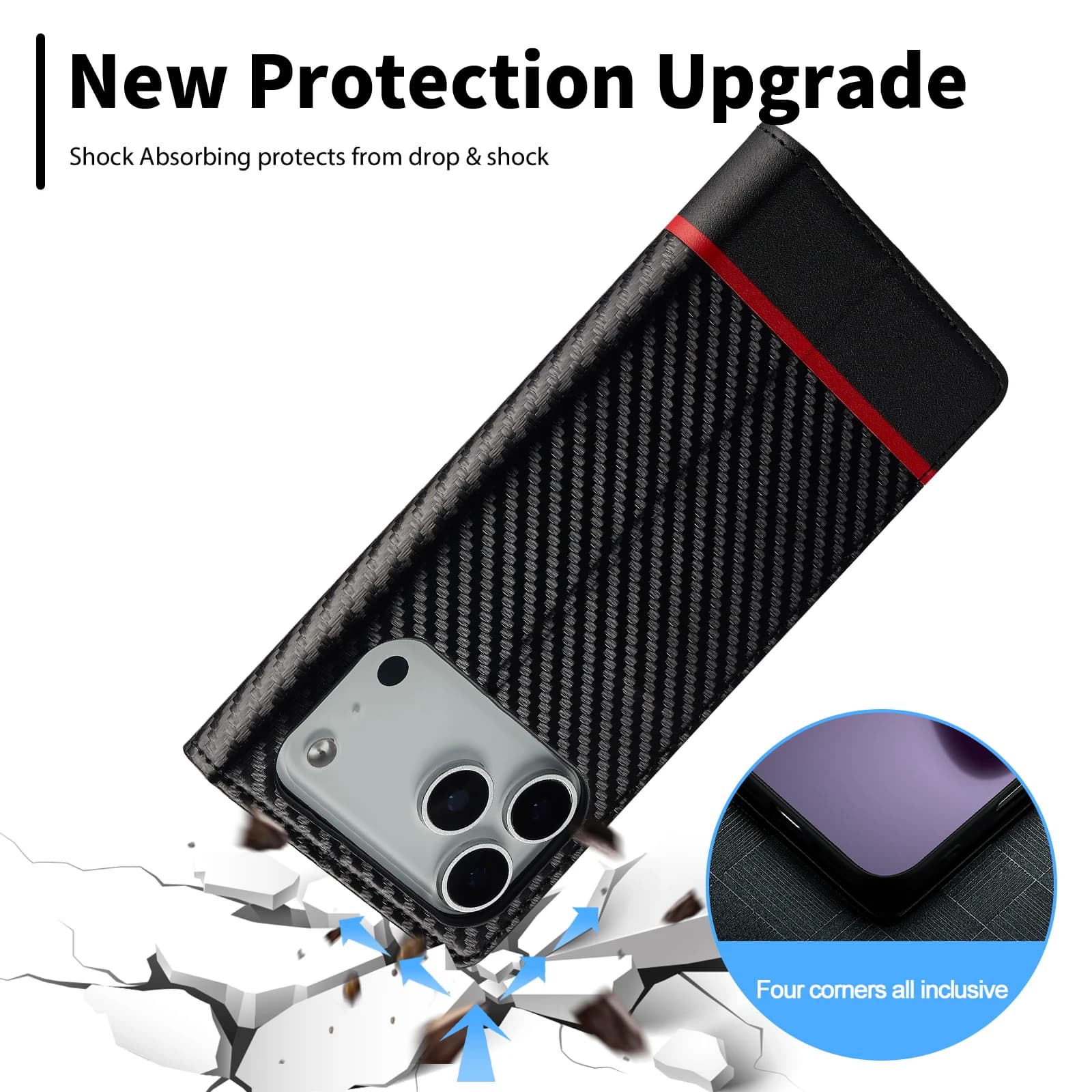 Carbon Fiber Flip Leather Case for IPhone 17 Pro Max Air 16E 16 15 14 13 12 11 Pro Max Xs XR X 7 8 Plus SE Card Wallet Case