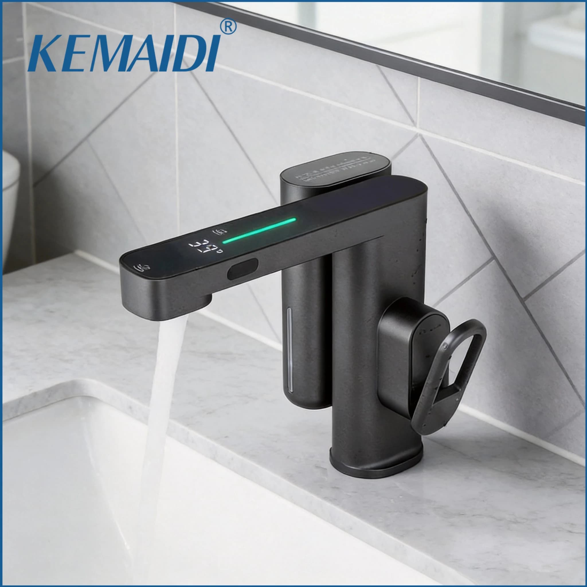 KEMAIDI rubinetto sensore lavabo bagno grigio con sensore Dispenser di sapone Set rubinetti bagno miscelatore montato sul ponte rubinetto bianco per lavello