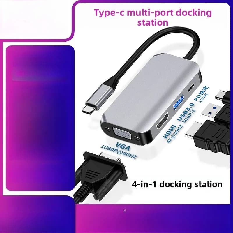 Docking Station Type-C con Splitter USB per HDMI e VGA, Hub Multifunzione Cablato