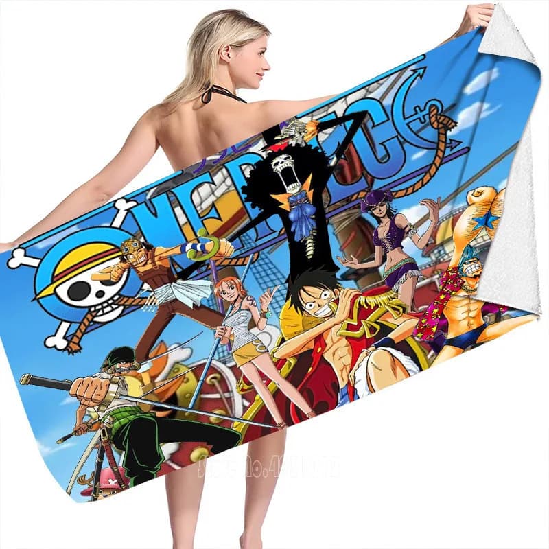 Asciugamano da spiaggia Anime One Piece Luffy, asciugamano da bagno colorato per ragazza, in microfibra, ad asciugatura rapida, anti-sabbia, per spiaggia, yoga, spa, palestra, piscina.
