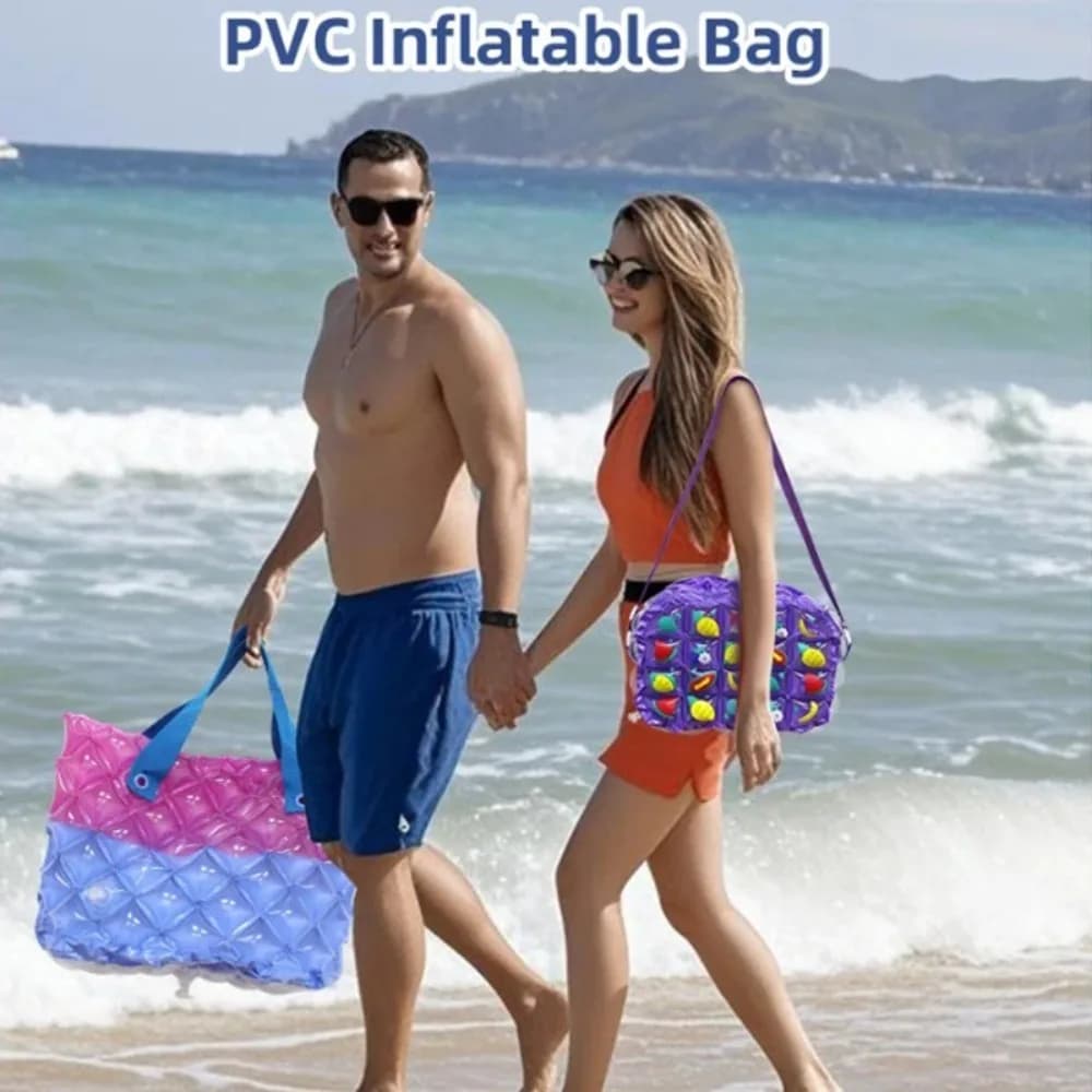 Seaside Vacation Pvc Stamp Inflatable Crossbody Bag Go Out Play Waterproof Handbag Family Travel Large Capacity Shoulder Bag