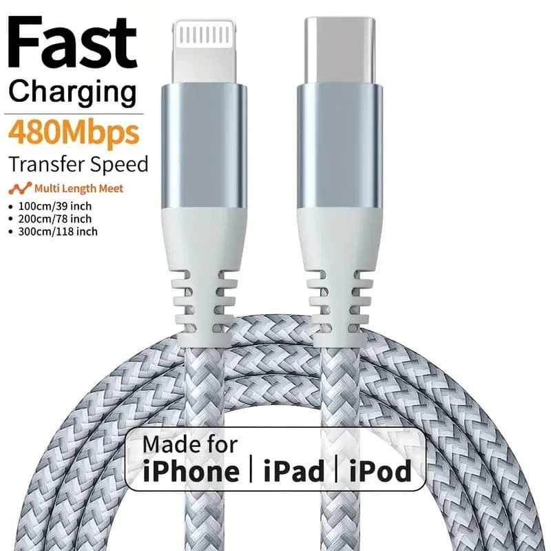 1PC 2PCS Fast Cable Certificate MFi Braided Nylon Cable USB C to Lightning Quick Charging Data for iPhone 14 13 12 11