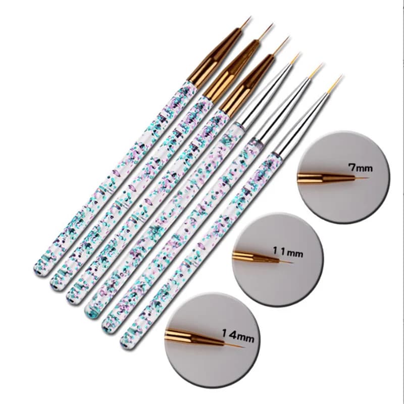 Set of 3 Nail Brushes, Brush for French Lines and Strips, Floral Drawing Brush, UV Gel Brush with Manico in Marmo, Manicure Tools