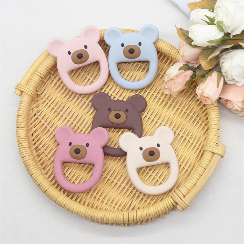 1 Pezzo Massaggiagengive in Silicone a Forma di Orsetto Kawaii, Anello Giocattolo Massaggiagengive, Regalo per Baby Shower, Giocattoli per la Dentizione per Bambini in Silicone Alimentare, Articoli per Neonati