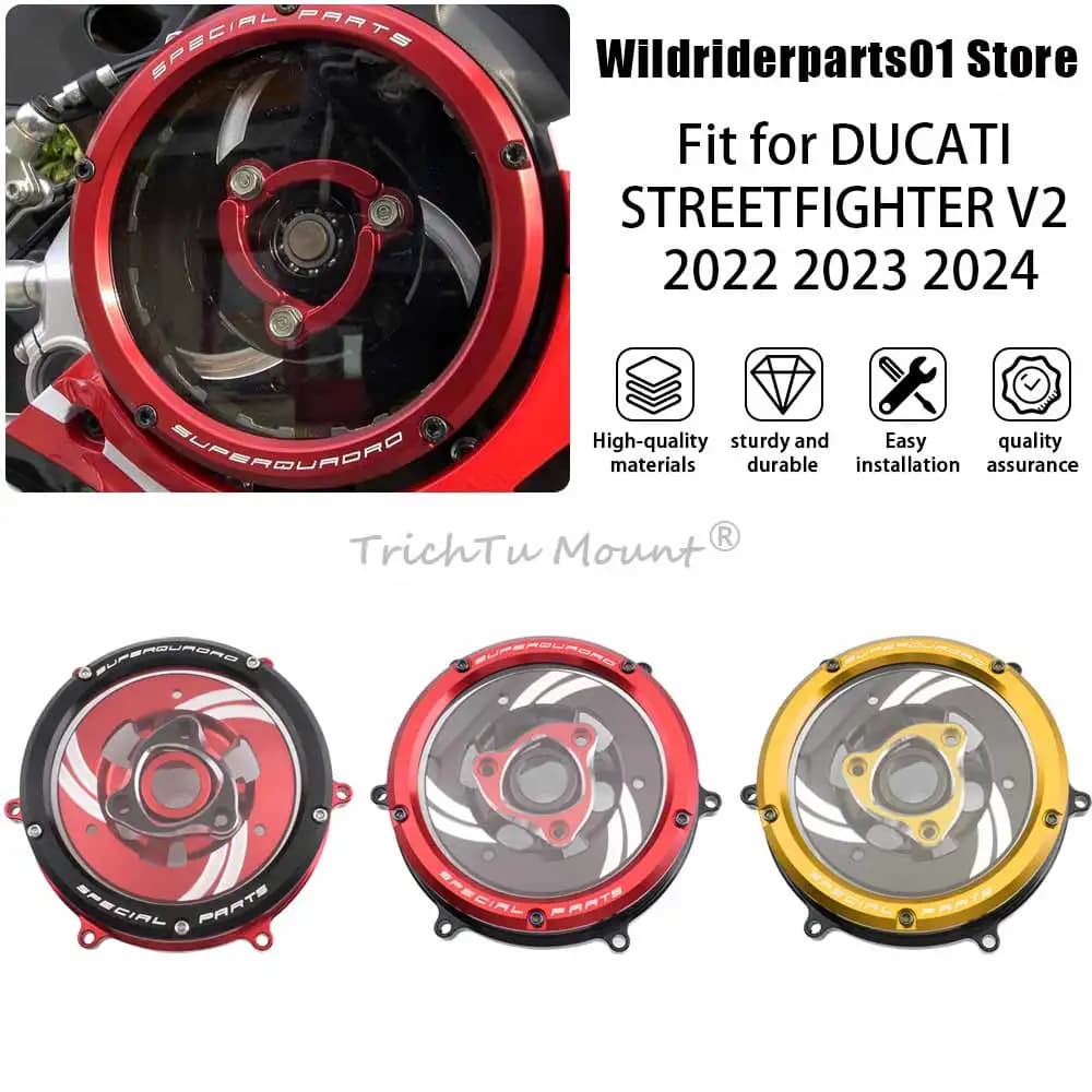 Misura Per DUCATI SUPERBIKE 959 PANIGALE 2016 2017 2019 Accessori Moto Trasparente Coperchio Frizione In Alluminio CNC Base Rossa Anello Nero