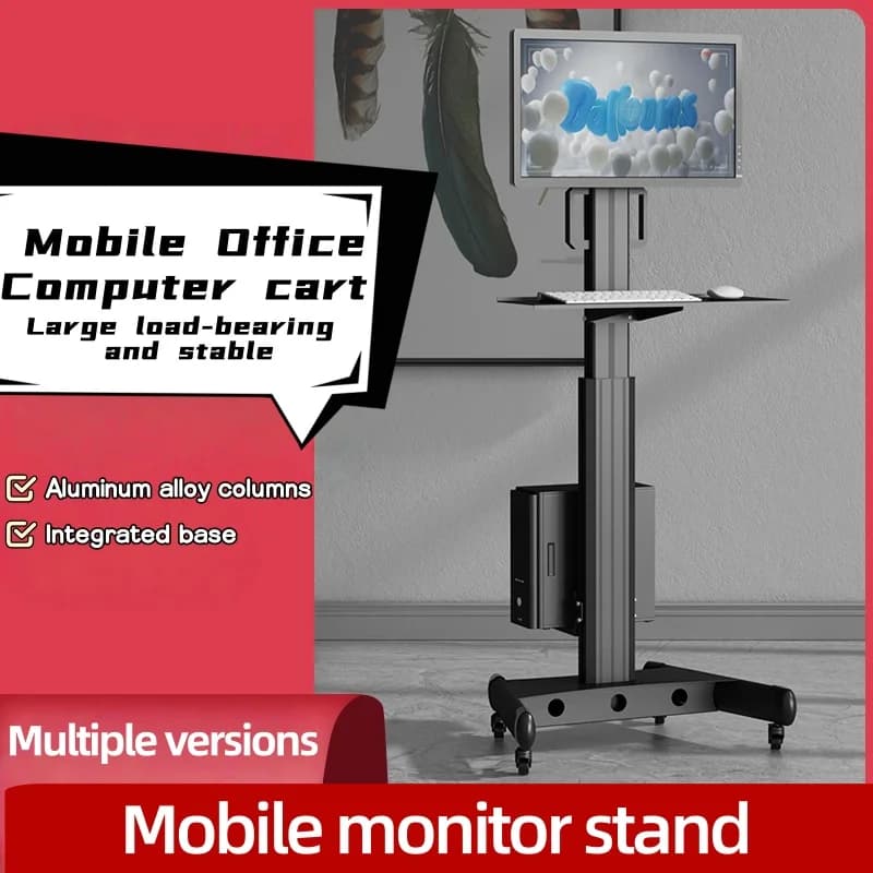 Monitor mobile stand computer multi-screen ground trolley with office standing keyboard rest