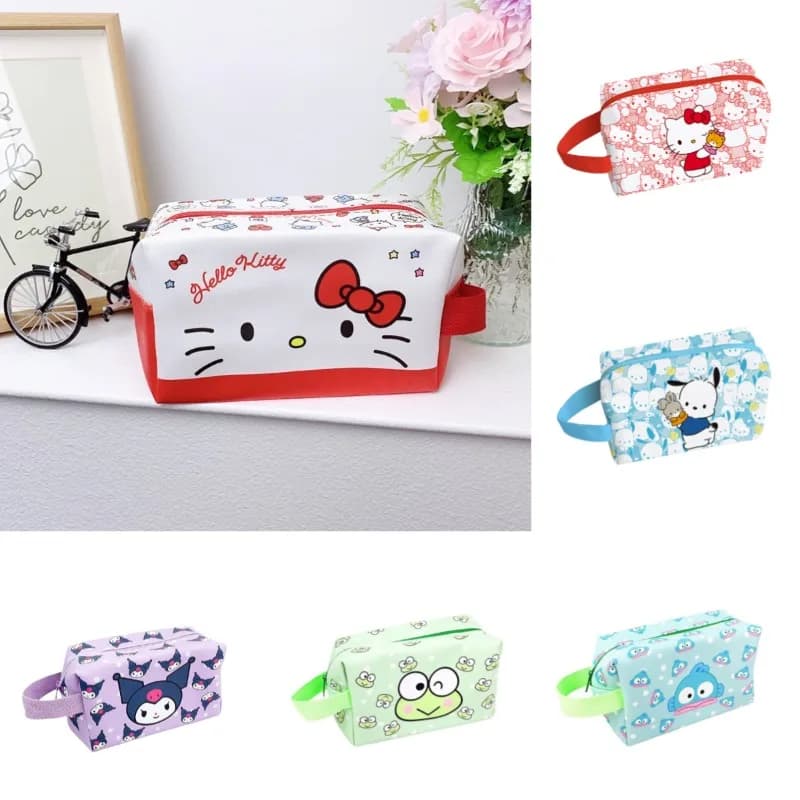 Hot Cute Hello Kitty Series Makeup Bag Cartoon Creative Printing Large Capacity Portable Handbag Travel Storage Bag Fans Gift