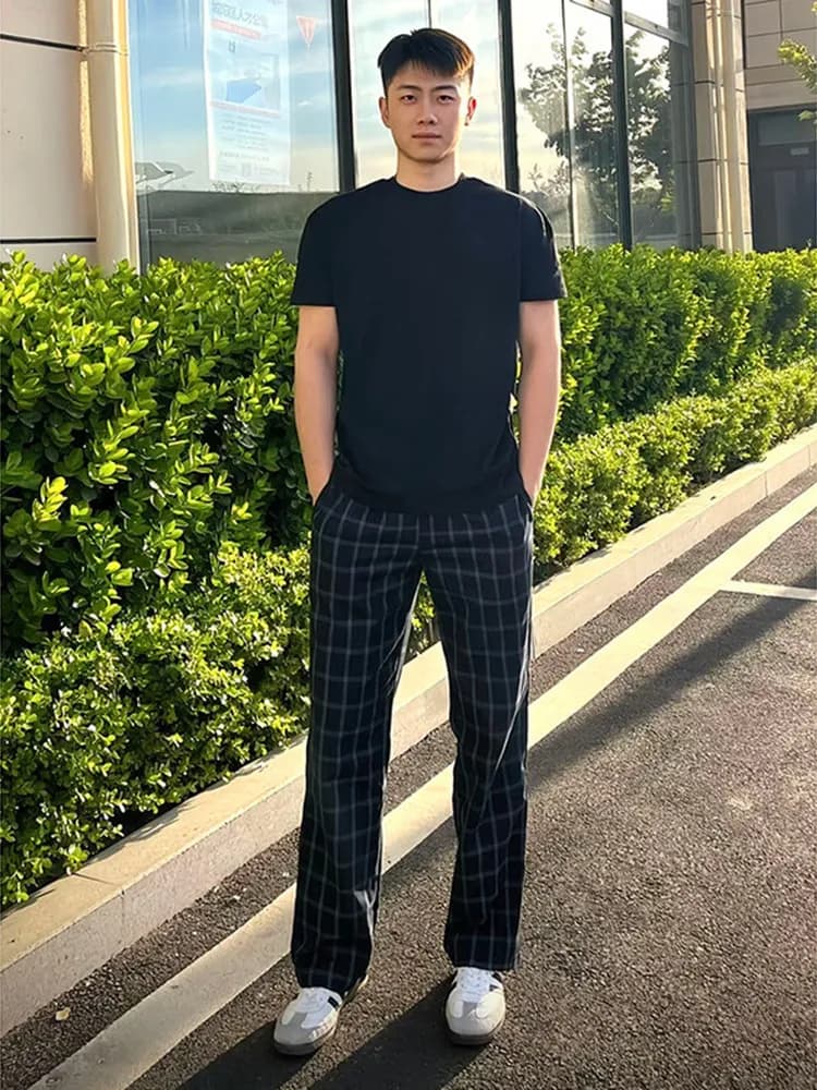 Summer Thin American High Street Plaid Pants Men's Casual Straight Leg Sporty Trousers Wide Legging Loose Fit Daily Wear
