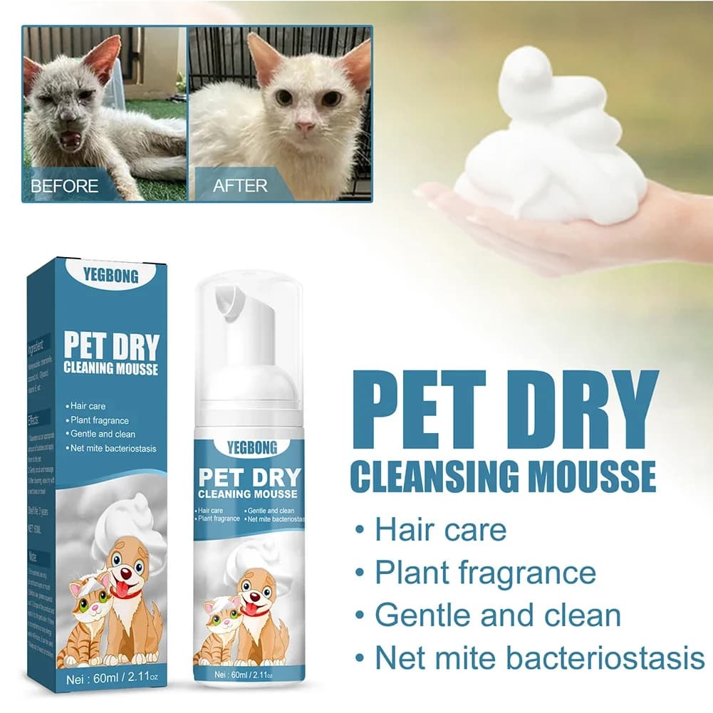Shampoo portatile per la pulizia a secco del cane Shampoo a secco per gatti con grande odore Deodorante Nessun detergente per risciacquo per animali domestici Forniture da bagno da viaggio all'aperto