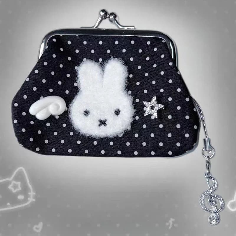 Cute Miffy Kiss Lock Coin Purse Cartoon Angel Wing Star Note Vintage Mini Earphone Storage Bag Kawaii Bunny Small Wallet Gifts