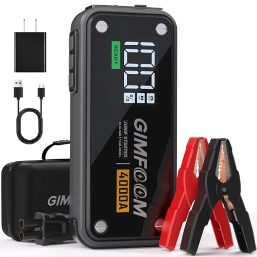 Avviatore di Emergenza 4000A con Caricabatterie da Muro per Motori a Benzina e Diesel 10L, Avviatore per Batterie Auto 12V