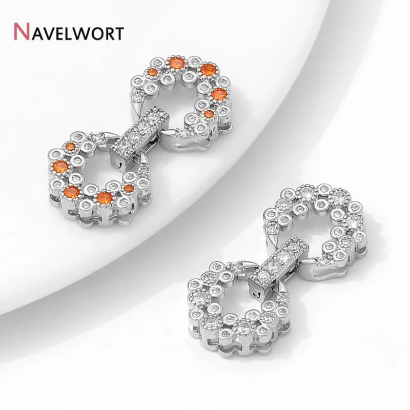 Rhodium Plated Brass Inlaid Zircon Pearl Connector Lock Clasps Fastener Clasps,For DIY Necklace Bracelet Making Accessories