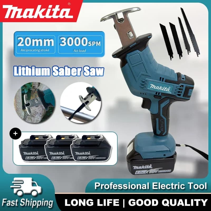 Sega a sciabola elettrica a batteria Makita per taglio legno e metallo, sega a batteria al litio, sega portatile, utensile elettrico