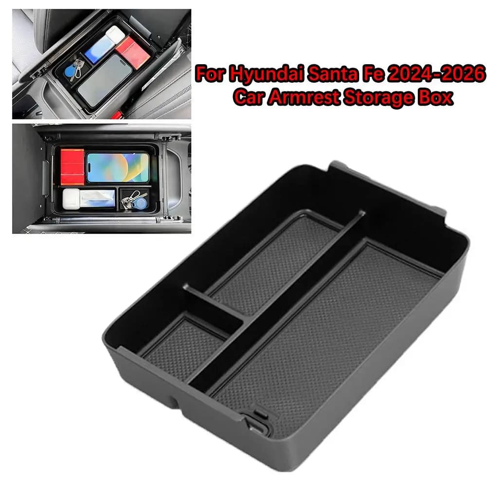Center Console Storage Box for 2024-2026 Hyundai Santa Fe Armrest Organizer Tray with Screen Compartment