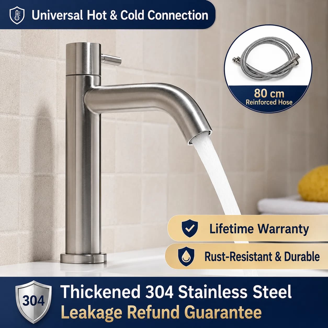Bathroom Sink Faucet Stainless Steel Hot Cold Mixer Tap Single Handle Matte Black Silver Basin Tap