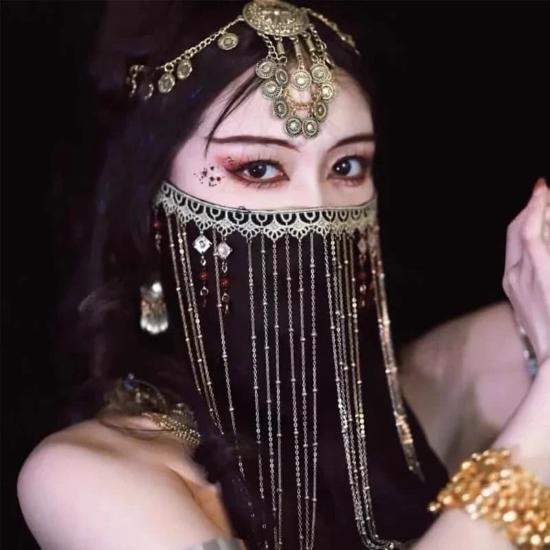 Chinese Hanfu Nappa Velo Viso Ornament Decoration Chiffon Black Face Tent Solar Protection Covering Face Musk Jewelry India Costume
