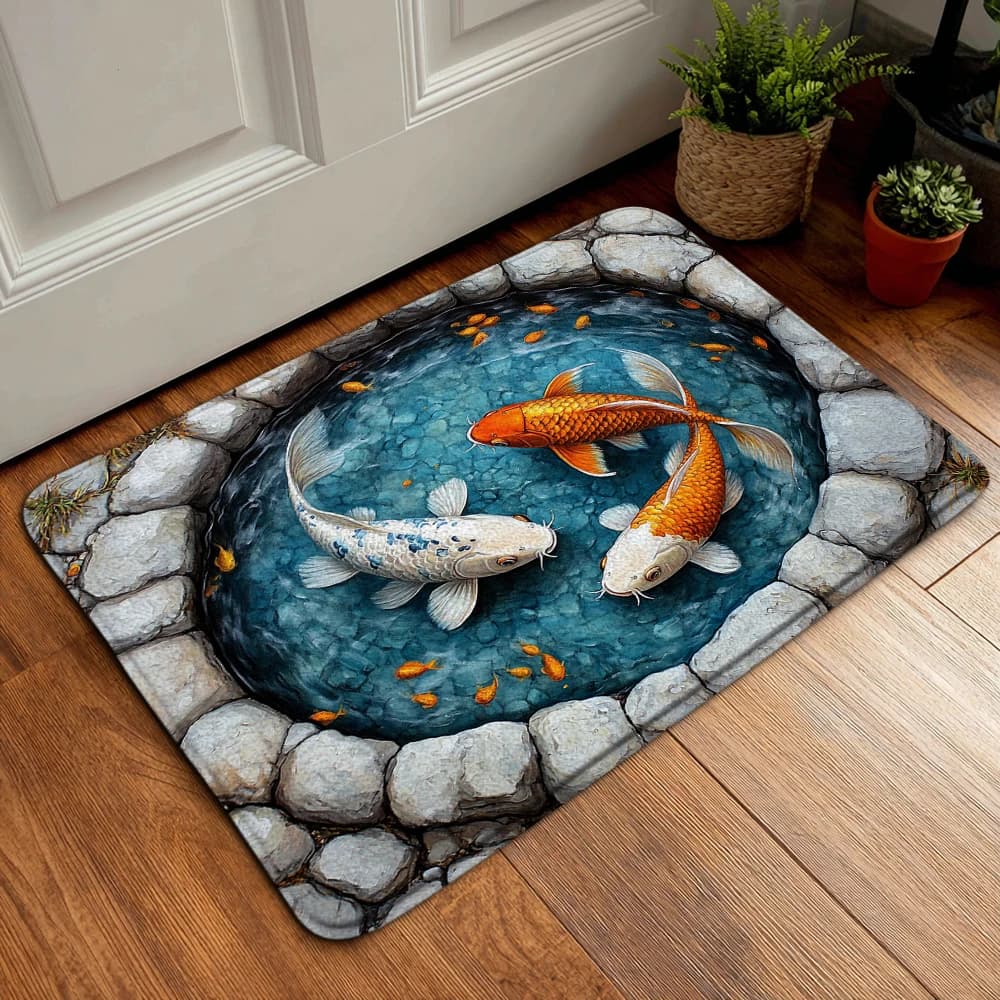 3D Visual Pond Goldfish Entrance Door Mat Lotus Pond Moon Themed Door Mat Welcome Mat Welcome Mat Kitchen Mat Door Mat Funny