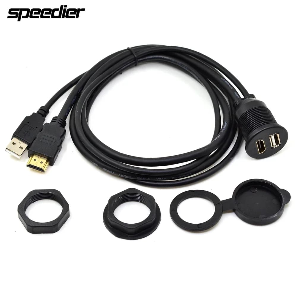 3 Foot USB HDMI AUX Extension Panel Recessed Cable for Car, Boat and Motorcycle, 1 m