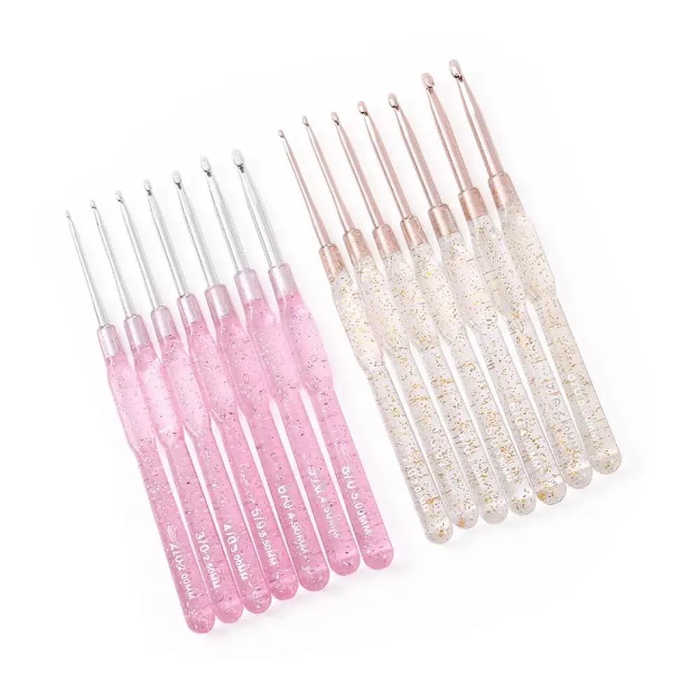 Set di 7 uncinetti in alluminio 2.0-5.0mm, strumenti per lavori a maglia fai da te, uncinetti a testa singola con manici colorati trasparenti