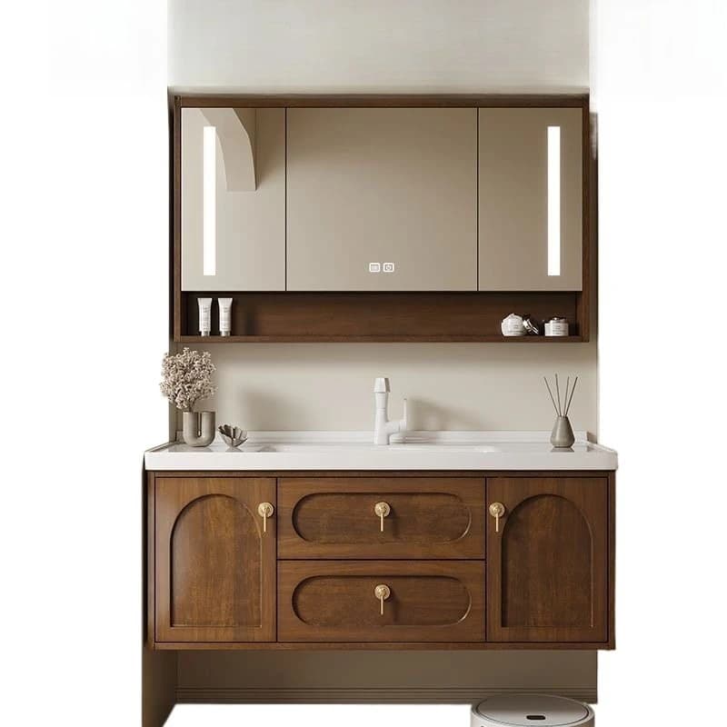 Mobile da bagno in rovere cinese feng shui combinazione di specchi lavabo in ceramica integrato serie lavabo intelligente