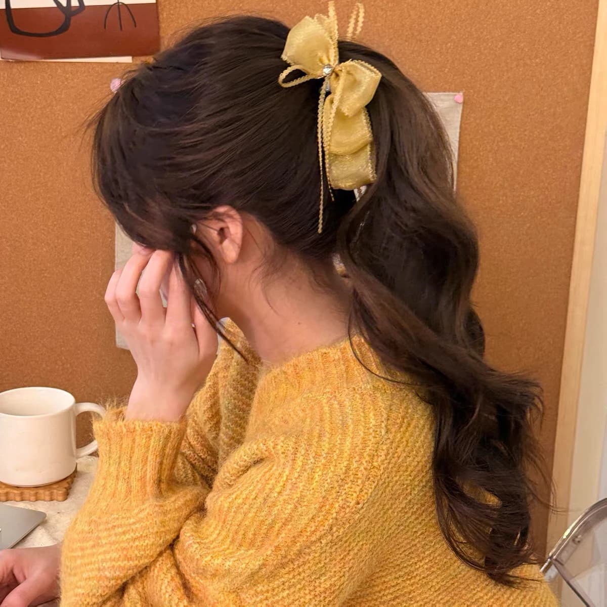 1pc Fermaglio per capelli a coda di cavallo alta per donna e ragazza, con fiocco dolce e nastro, fermaglio a banana verticale, nuovi accessori per capelli alla moda