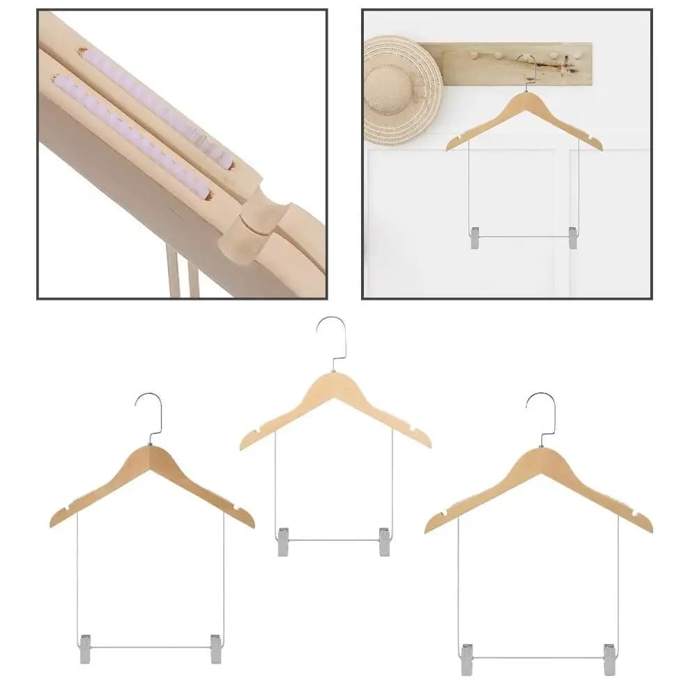 Adjustable Metal Clips Solid Wood Suit Hangers Closet Clothes Pants Organizer Durable Pant Hangers Clip Hangers