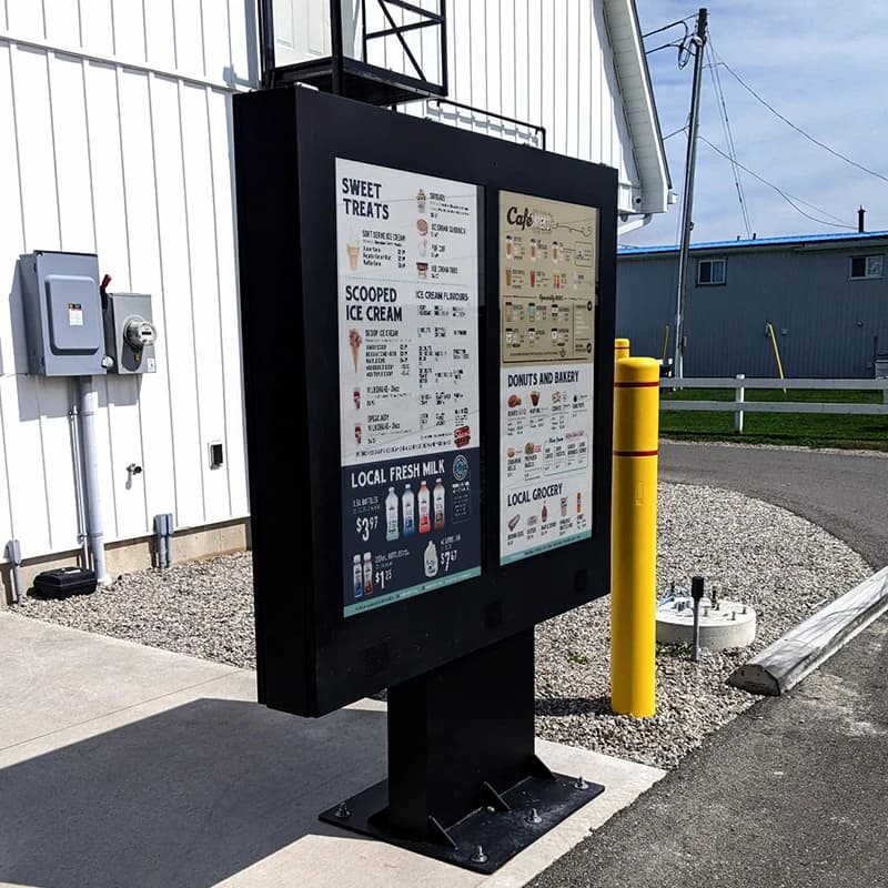 Restaurant Coffee Shop Commercial Drive Thru Menu Board Window 3 Drive Thru Outdoor Digital Signage Totem Speaker With Headset
