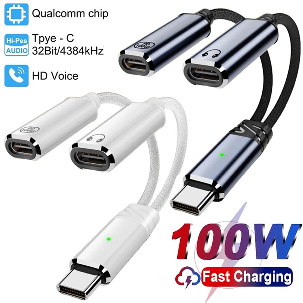 Adapter Converter USB C 2 in 1 with Jack for Headphones and Quick Charging Connector PD 100W for Laptop Macbook Air