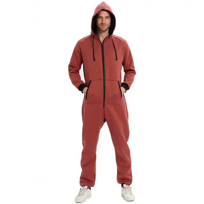 Maglione intero da uomo europeo e americano in tinta unita con cappuccio ampio da indossare per la casa tuta da notte casual pigiama fantasia maschile