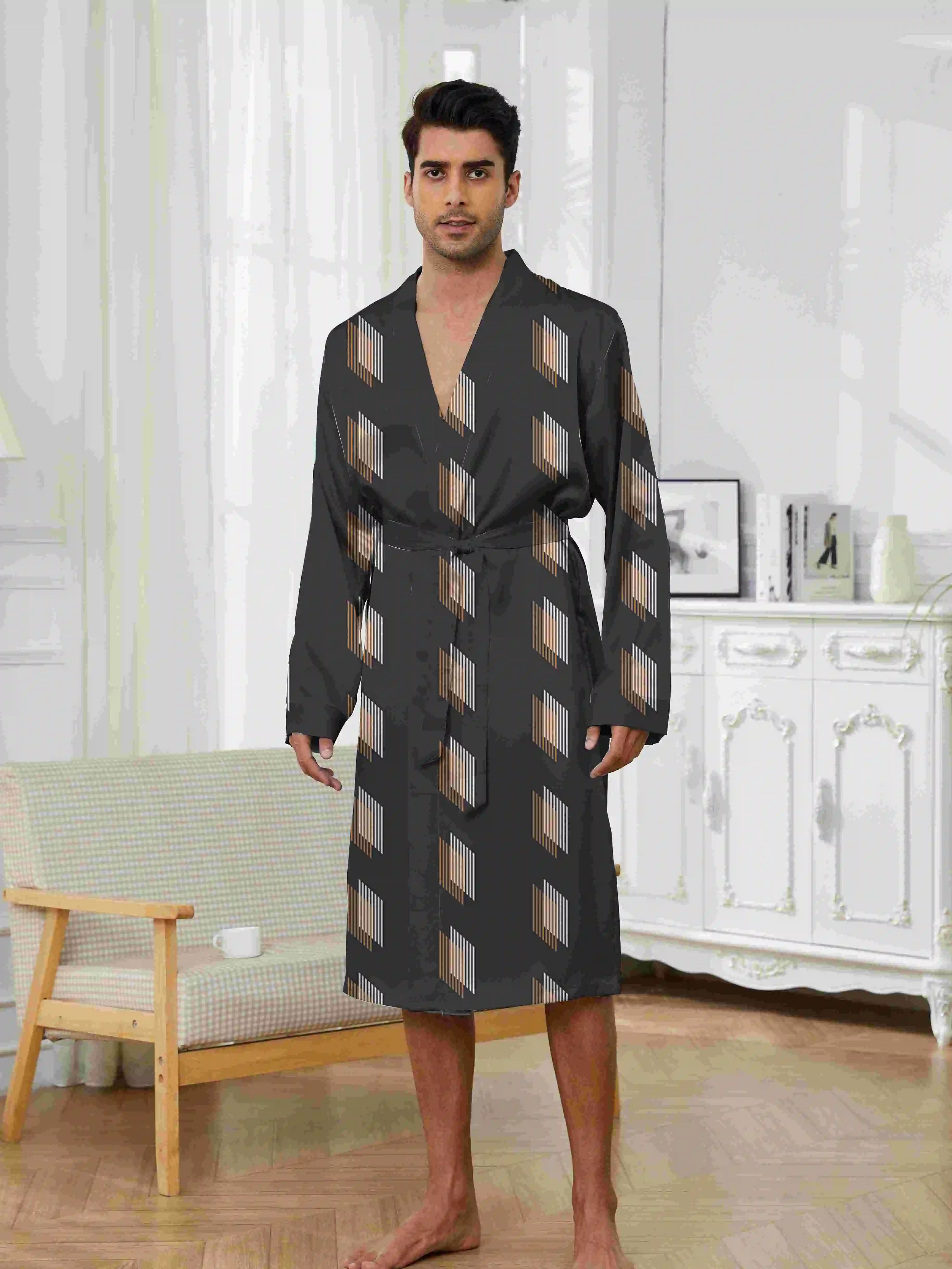 Fashionable spring and autumn men's pajamas, men's bathrobe for digital printed casual entertainment, quick drying