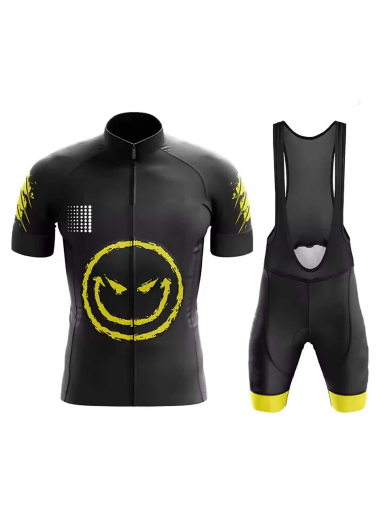 Crewneck Full Zip Men‘s Cycling Set, Short Sleeve Jersey with Bib Shorts Breathable Quick Dry Lightweight