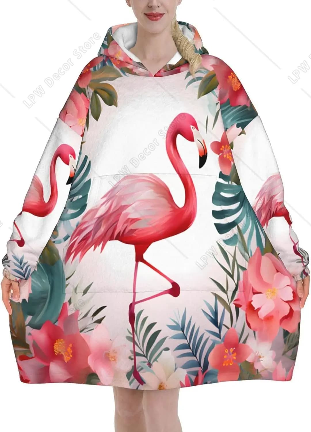 Floral Wearable Blanket Hoodie For Women Men Adult,Soft Warm Blanket Flannel Hooded Sweatshirt With Pocket