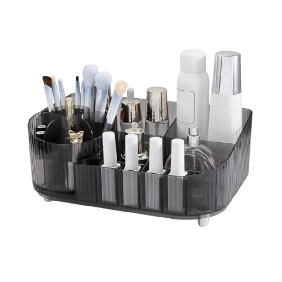 Large Capacity Makeup Organizer with 360 Rotating Makeup Brush Holder, Multi-Compartment Skincare and Cosmetic Storage for Vani