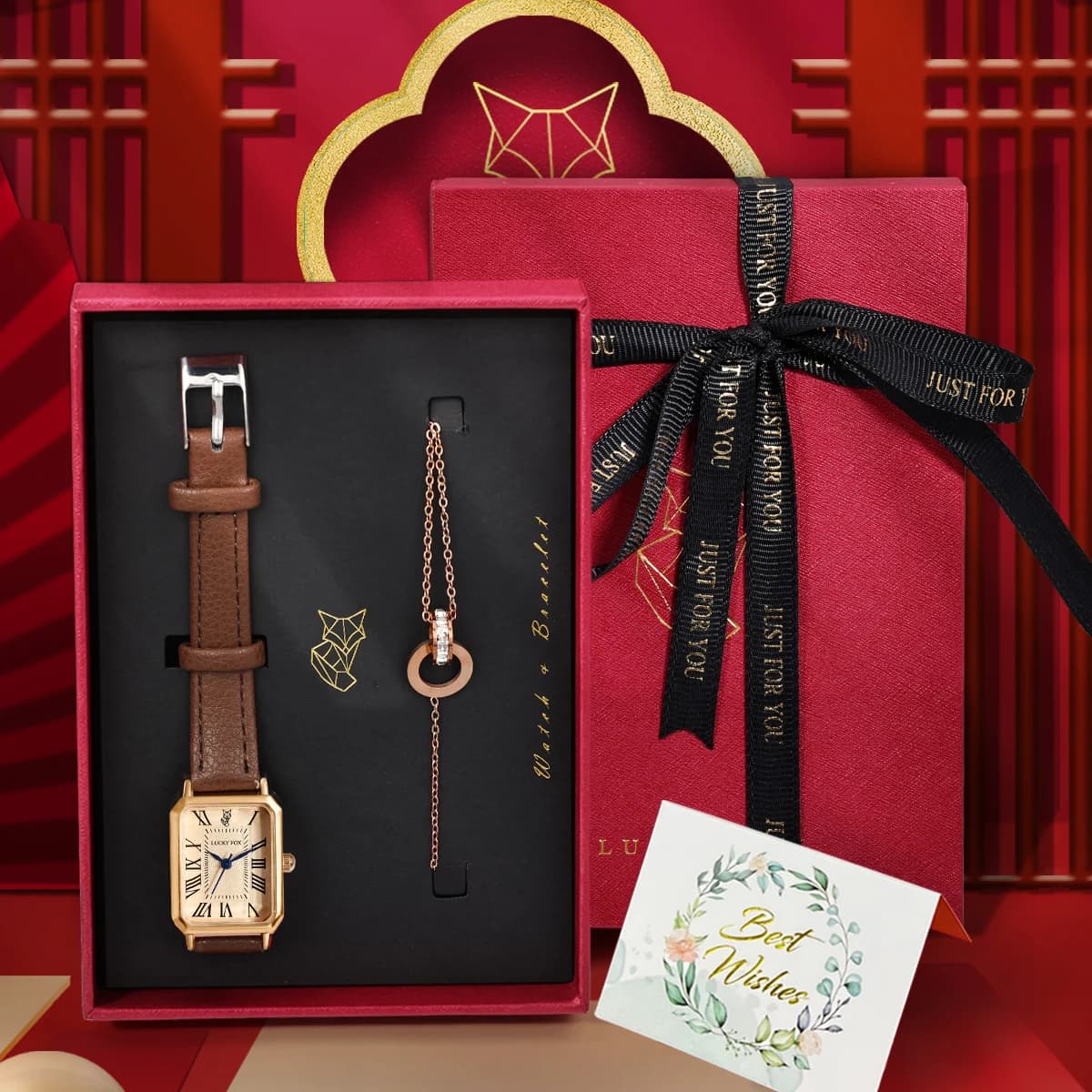LUCKY FOX 2 pieces luxury gift box light set bracelet quartz watch simple and fashionable gift from the Reloj festival