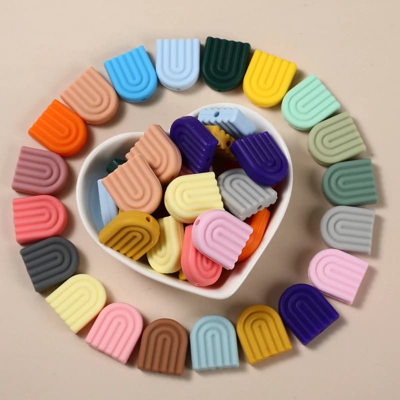 10 Pz 17x20mm Massaggiagengive Arcobaleno Perline Perline di Silicone di Grado Alimentare Per BPA Libero Accessorio di Cura FAI DA TE Collana A Catena Ciuccio Per Bambini